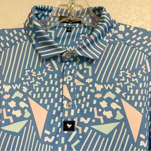 Bad Birdie Golf Shirt Polo Mens M Performance All Over Geometric Print Preppy